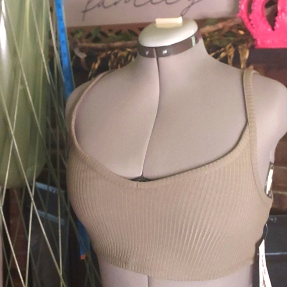 Cropped Dusty Olive Green Cropped Bodycon Tank by BAR III